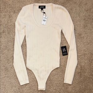 Express Ivory Ribbed Bodysuit NWT XS